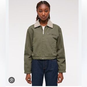 Abercrombie Cropped Twill Workwear Jacket, Green, XS